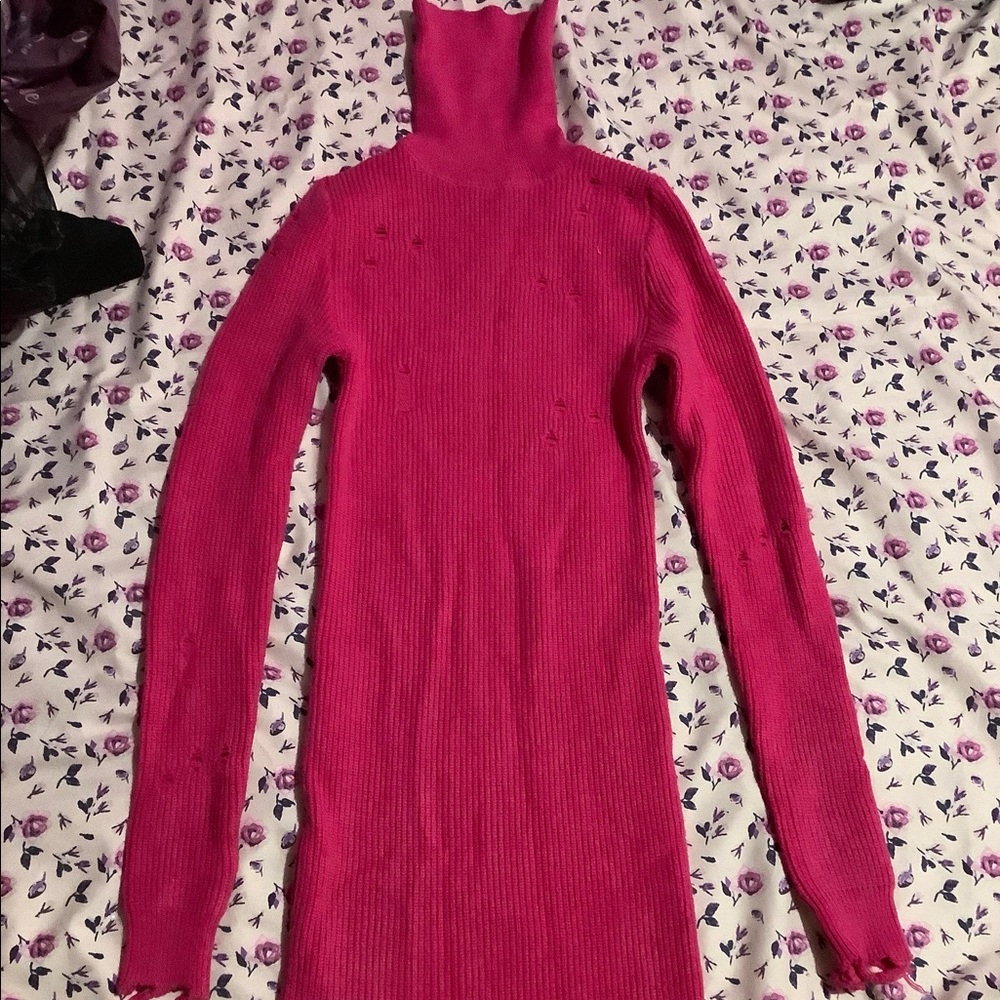 Pink distress sweater dress